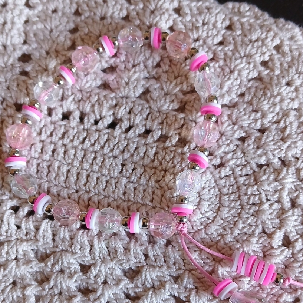Pink and White Beaded Bracelet